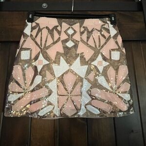 Sequined Pink Geometric Mini Skirt